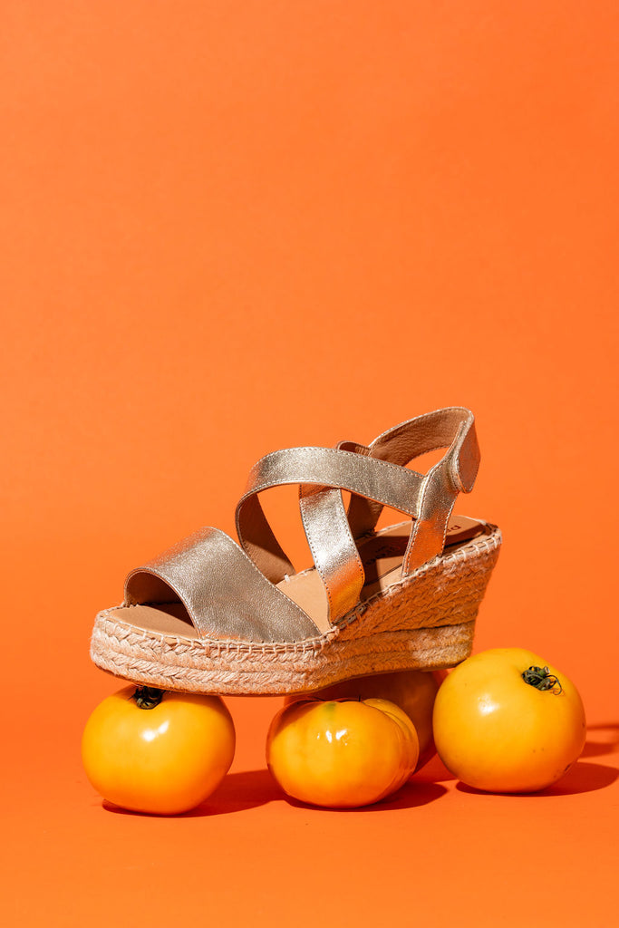 Patricia Green Women's Penny Criss-Cross Espadrille in Gold Leather