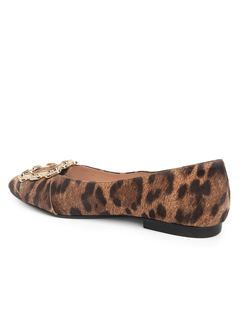Patricia Green Women's Celine Chain Link Embellished Flat in Leopard
