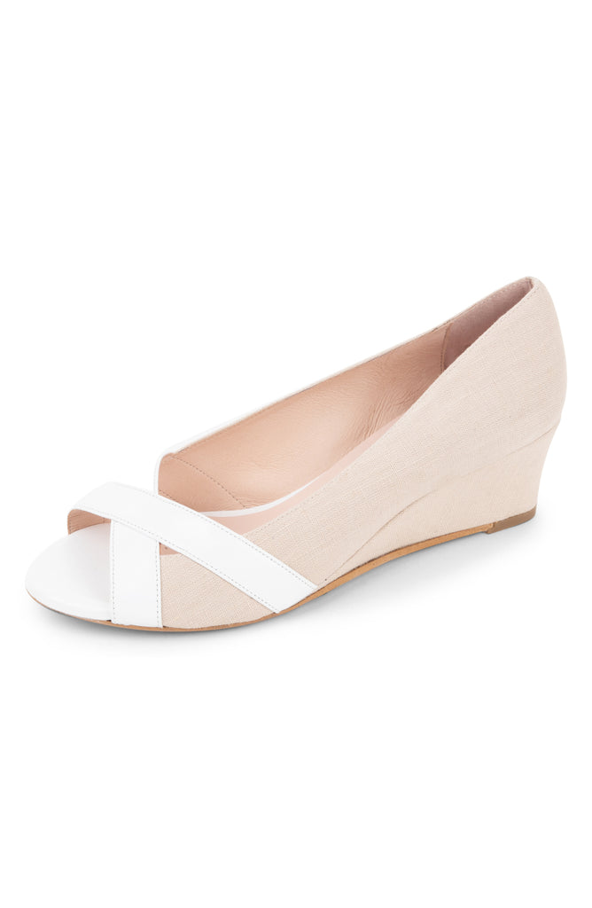 Patricia Green Como Peep Toe Wedge Natural/White / 9 Patricia Green Como Peep Toe Wedge Natural/White / 9