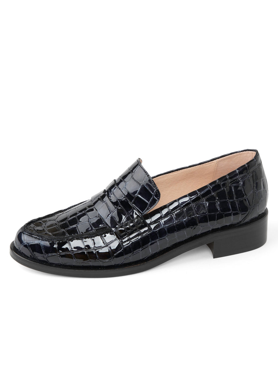 Patricia Green Women's Vince Penny Loafer in Black Patent Croc