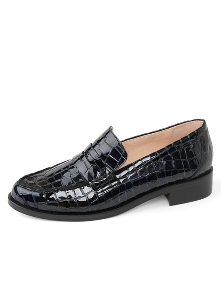 Patricia Green Women's Vince Penny Loafer in Black Patent Croc