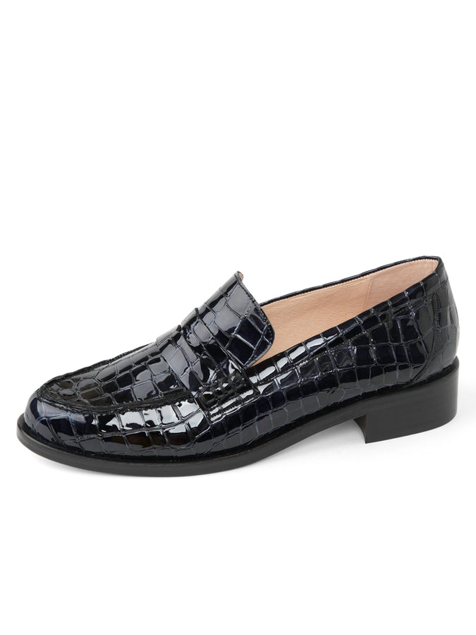 Patricia Green Women's Vince Penny Loafer in Black Patent Croc