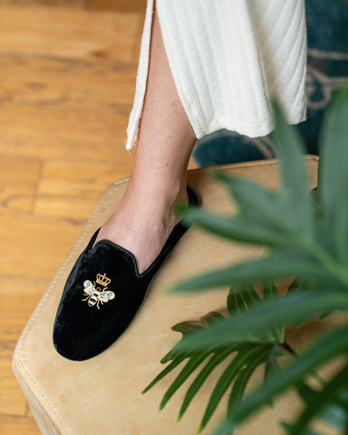 Queen Bee Embroidered Velvet Slipper Alternate View