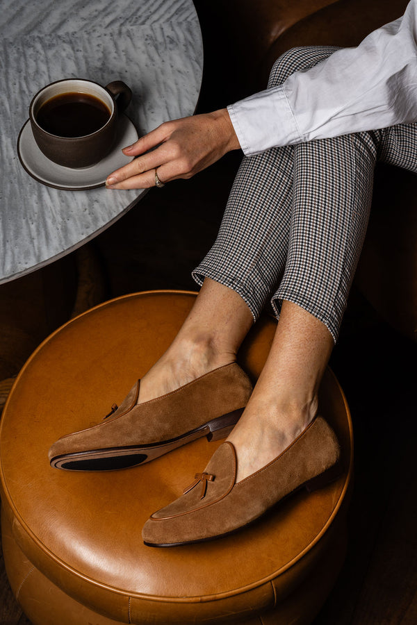 Patricia Green Women's Coco Belgian Loafer in French Roast Suede Patricia Green Women's Coco Belgian Loafer in French Roast Suede