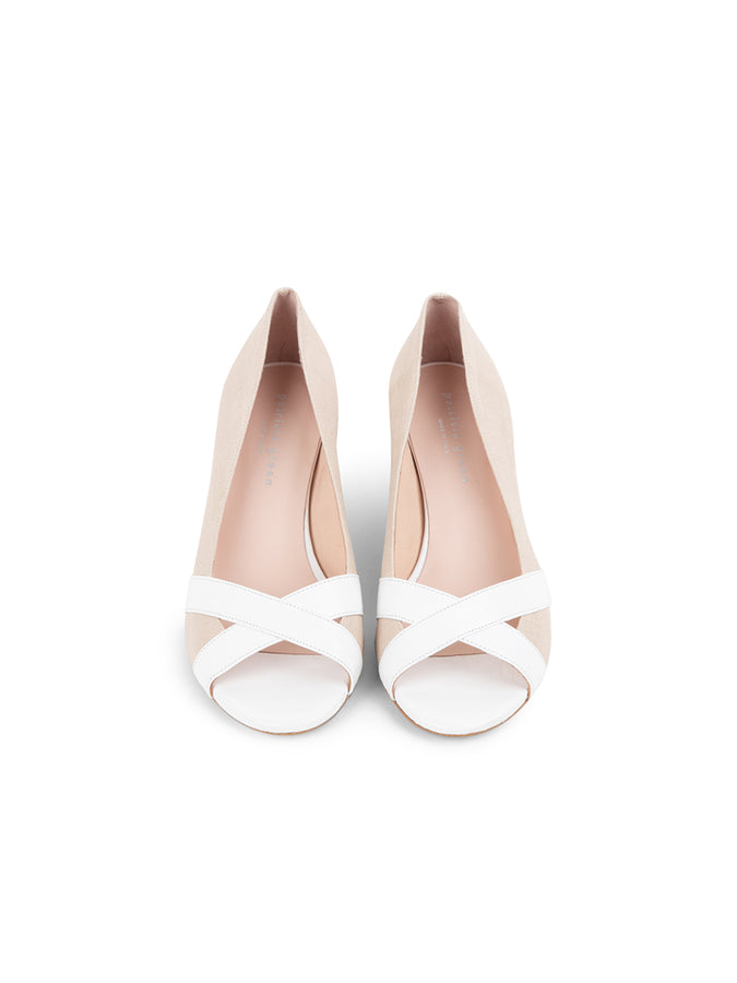 Patricia Green Como Peep Toe Wedge Natural/White / 9 Patricia Green Como Peep Toe Wedge Natural/White / 9